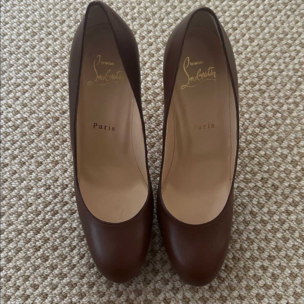 Nwt Authentic Christian Louboutin 4 1/4” Chocolate Platform Brown Leather Heels